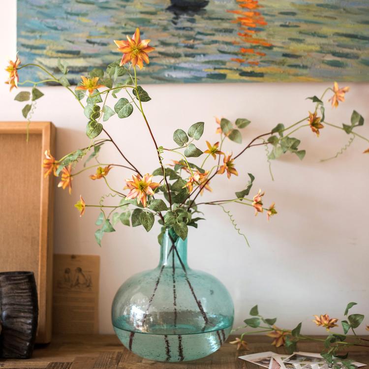 Rustic Reach Faux Silk Artificial German Clematis Flower Stem in Orange 40" Tall