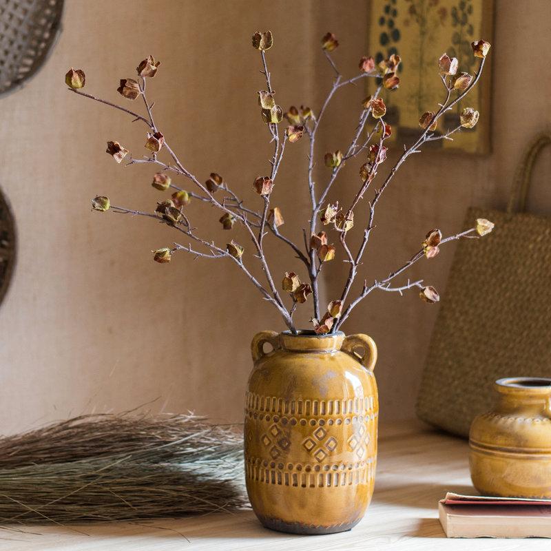 Rustic Reach Faux Silk Artificial Hibiscus Flower Stem Dry 35.4" Tall