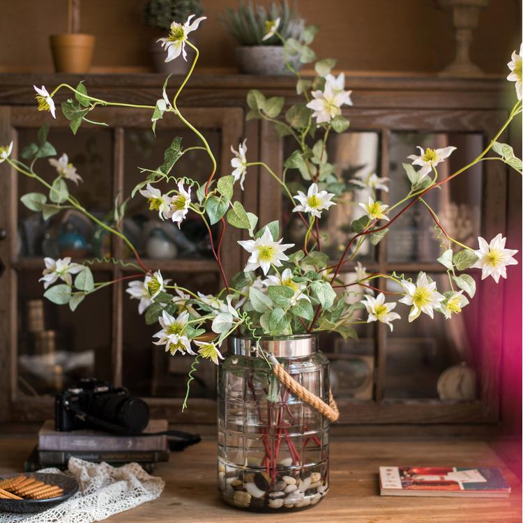 Rustic Reach Faux Silk German Clematis Flower Stem in White 40" Tall
