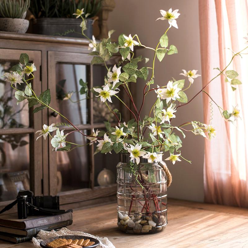 Rustic Reach Faux Silk German Clematis Flower Stem in White 40" Tall