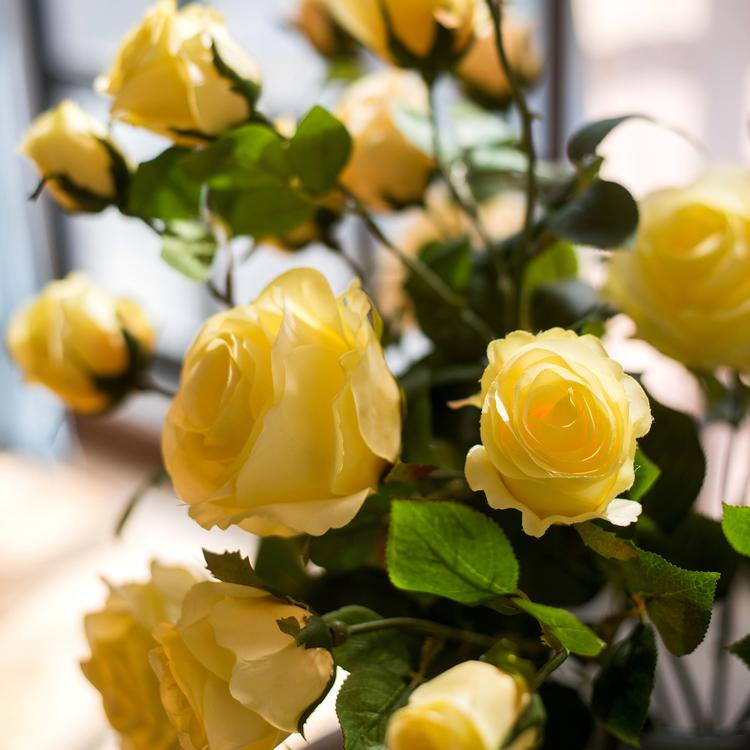 Rustic Reach Faux Silk Yellow Rose Stem 31" - 4 Blooms Artificial Flower