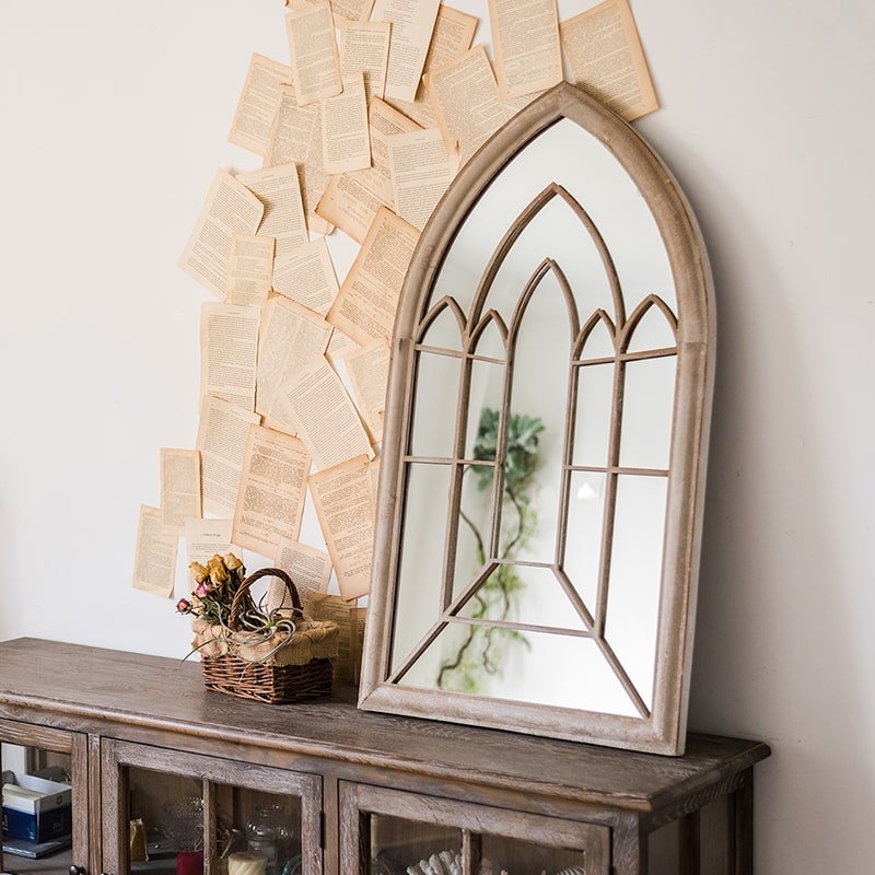 Rustic Reach French Country Iron Mirror - Beige Frame - 24x44 Vertical Wall Mirror