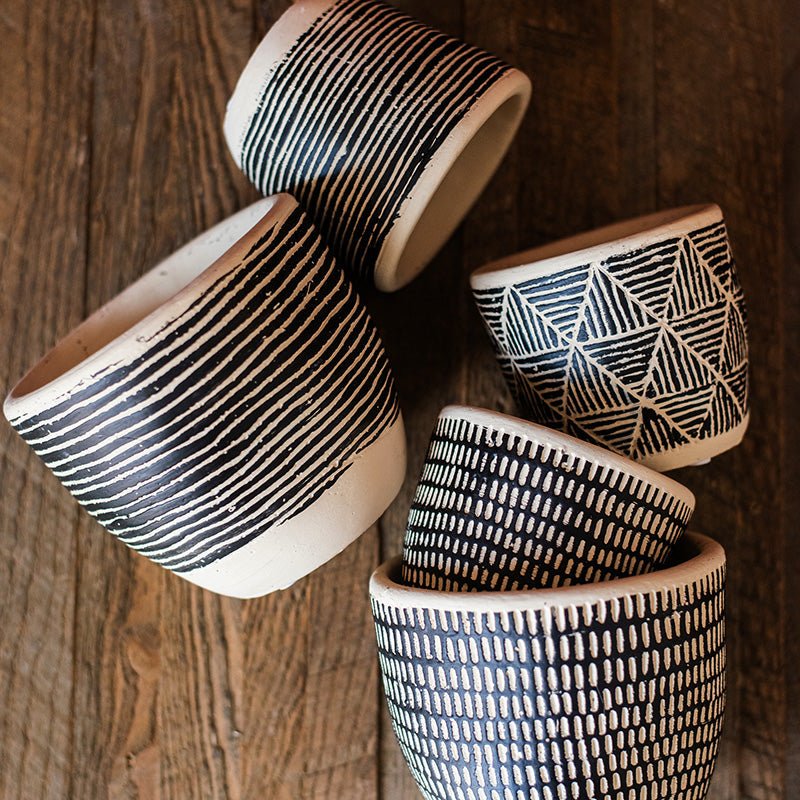 Rustic Reach Geometric Art Concrete Flower Pot