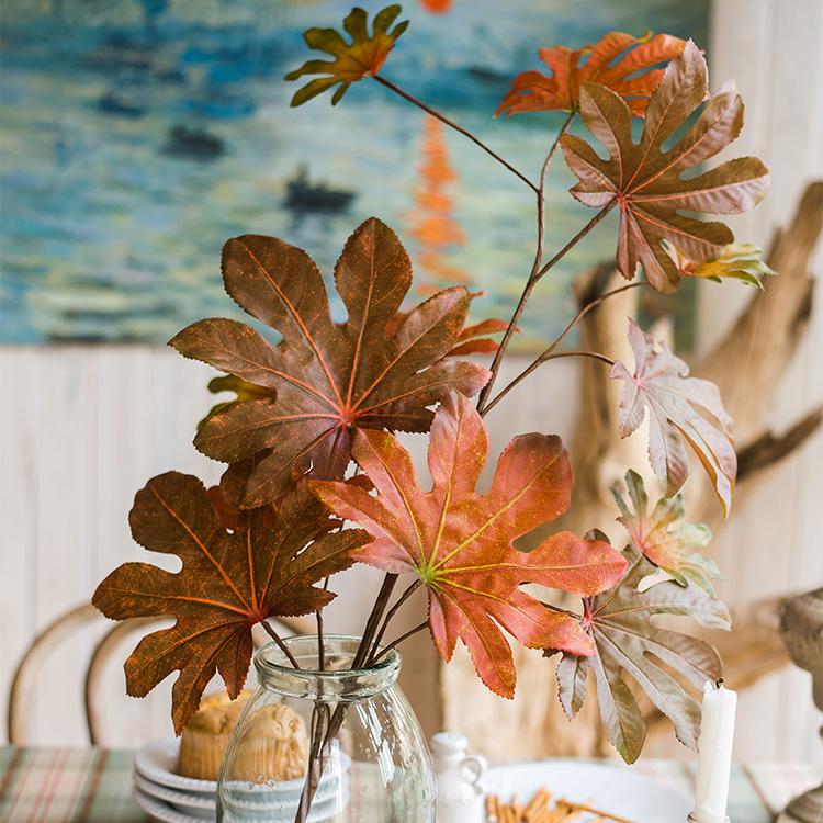 Rustic Reach Handmade Artificial Fatsia Leaf 32" - Autumn Red Faux Fall Stem