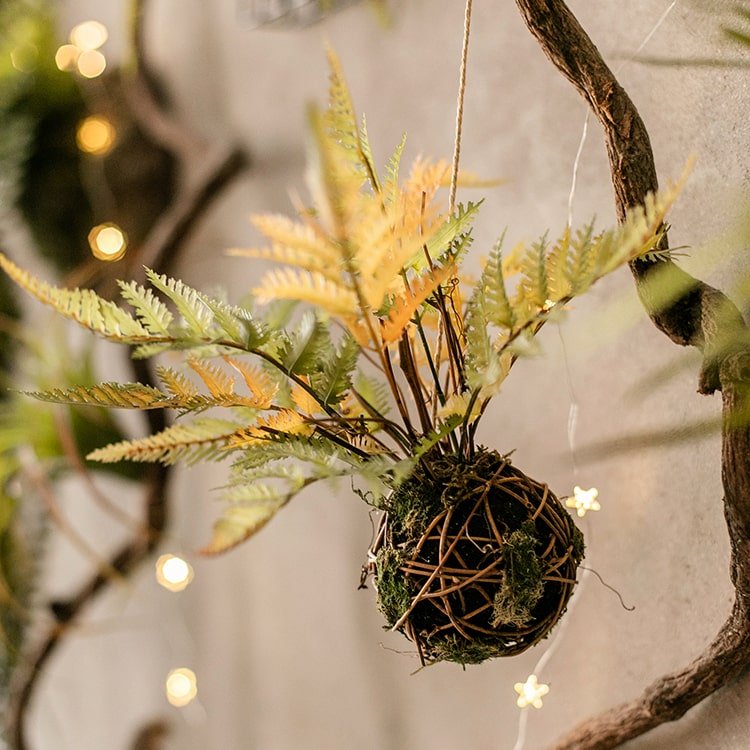 Rustic Reach Handmade Artificial Fern Ball - Fall Color Faux Hanging Plant