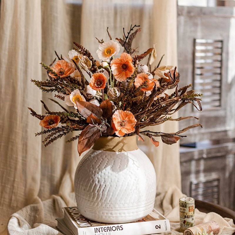 Rustic Reach Handmade Silk Poppy Bouquet 24" Orange Artificial Flower Arrangement