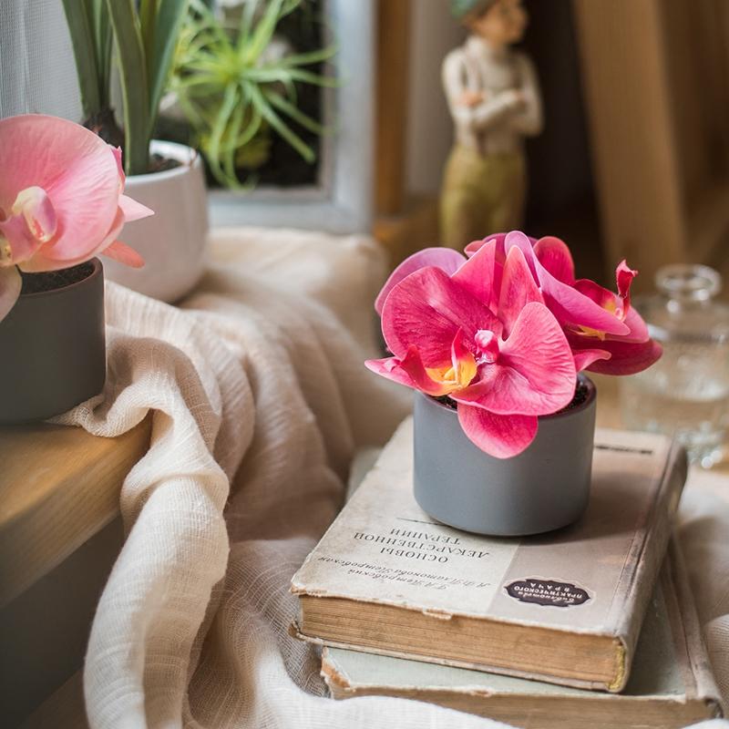 Rustic Reach Mini Red Orchid PEVA Ceramic Pot - Real Touch Artificial Plant