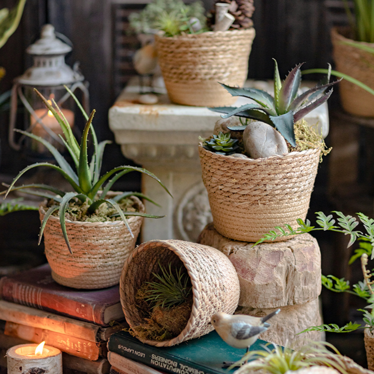 Rustic Reach Natural Straw Desktop Flower Basket
