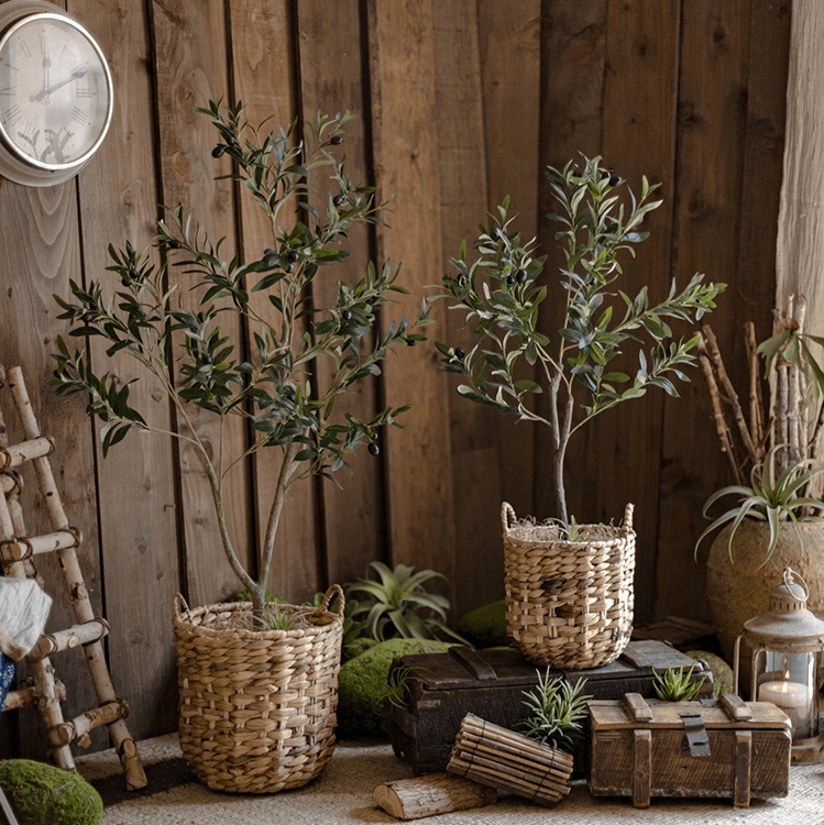 Rustic Reach Natural Straw Round Basket with Handles