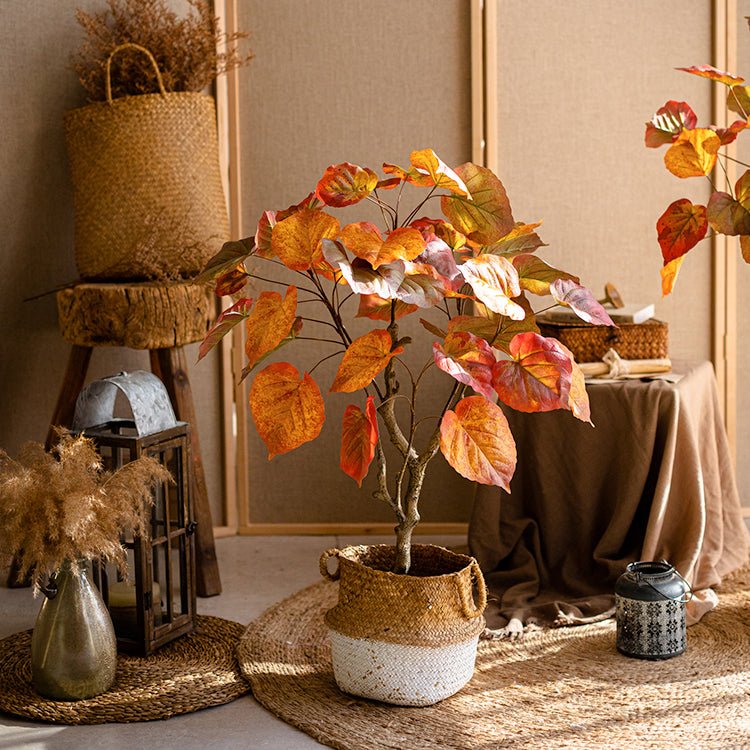 Rustic Reach Red Silk Banyan Tree - Handmade Artificial Plant 39" 49"