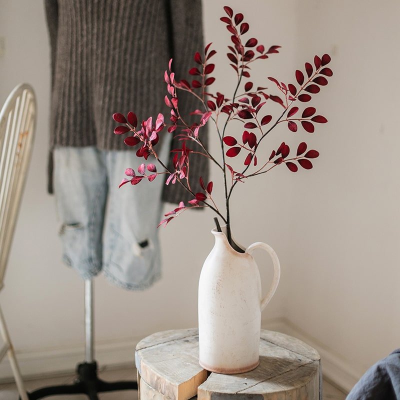 Rustic Reach Red Tzu Tan Artificial Leaf Stem 42" - Handmade Silk Branch