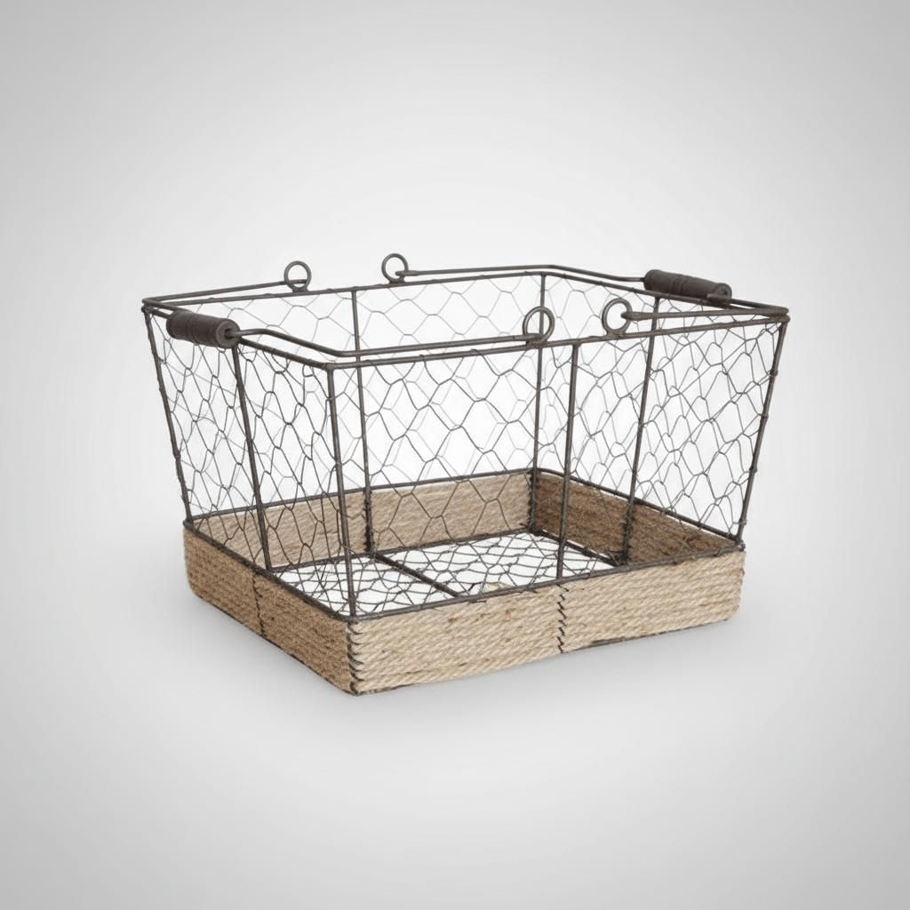 Rustic Reach Rustic Wire Basket With Hemp Rope Bottom