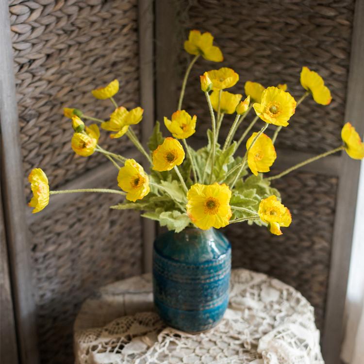 Rustic Reach Silk Poppy Stems 22" - Artificial Red Orange Yellow Flowers