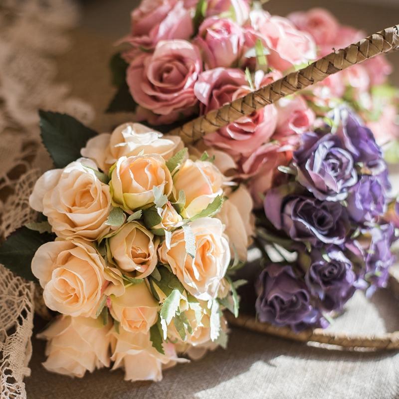 Rustic Reach Silk Rose Bouquet Handmade - 18 - 20 Stems Realistic Artificial Flowers