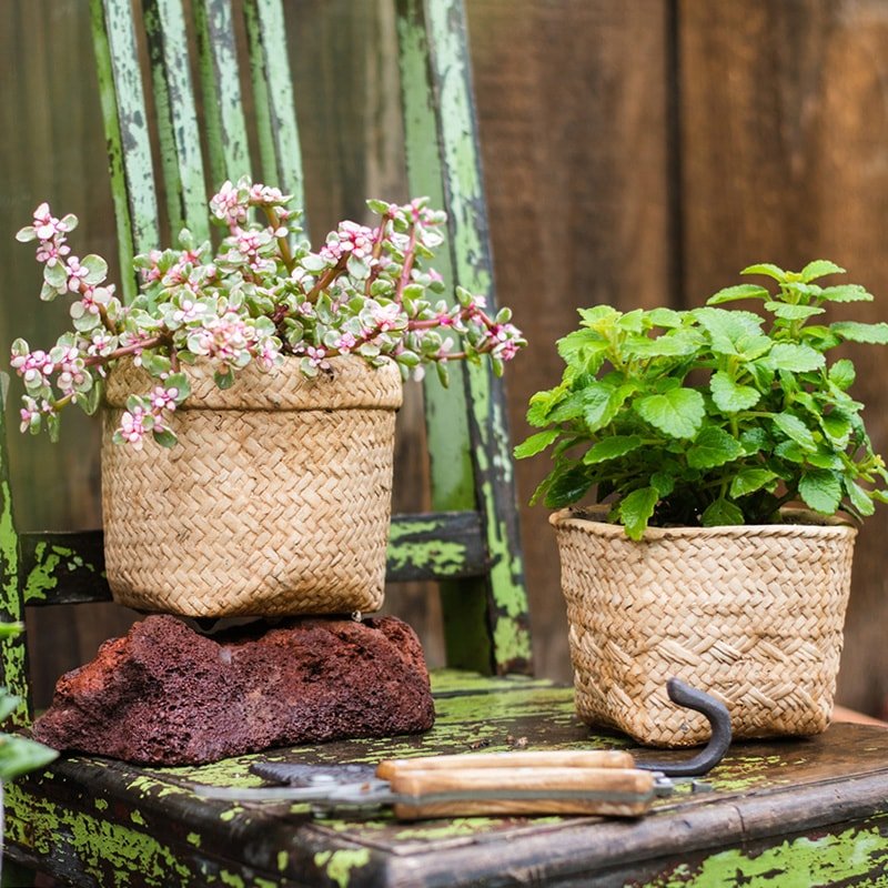 Rustic Reach Straw Basket Style Concrete Planter