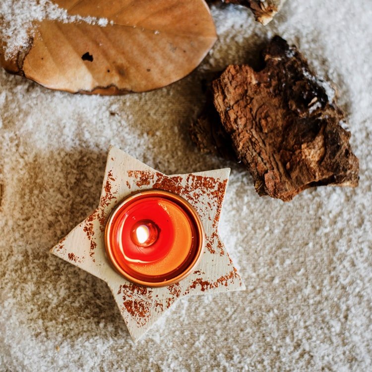 Rustic Reach Wood Star Tealight Holder Set of 3 - Natural Christmas Decor