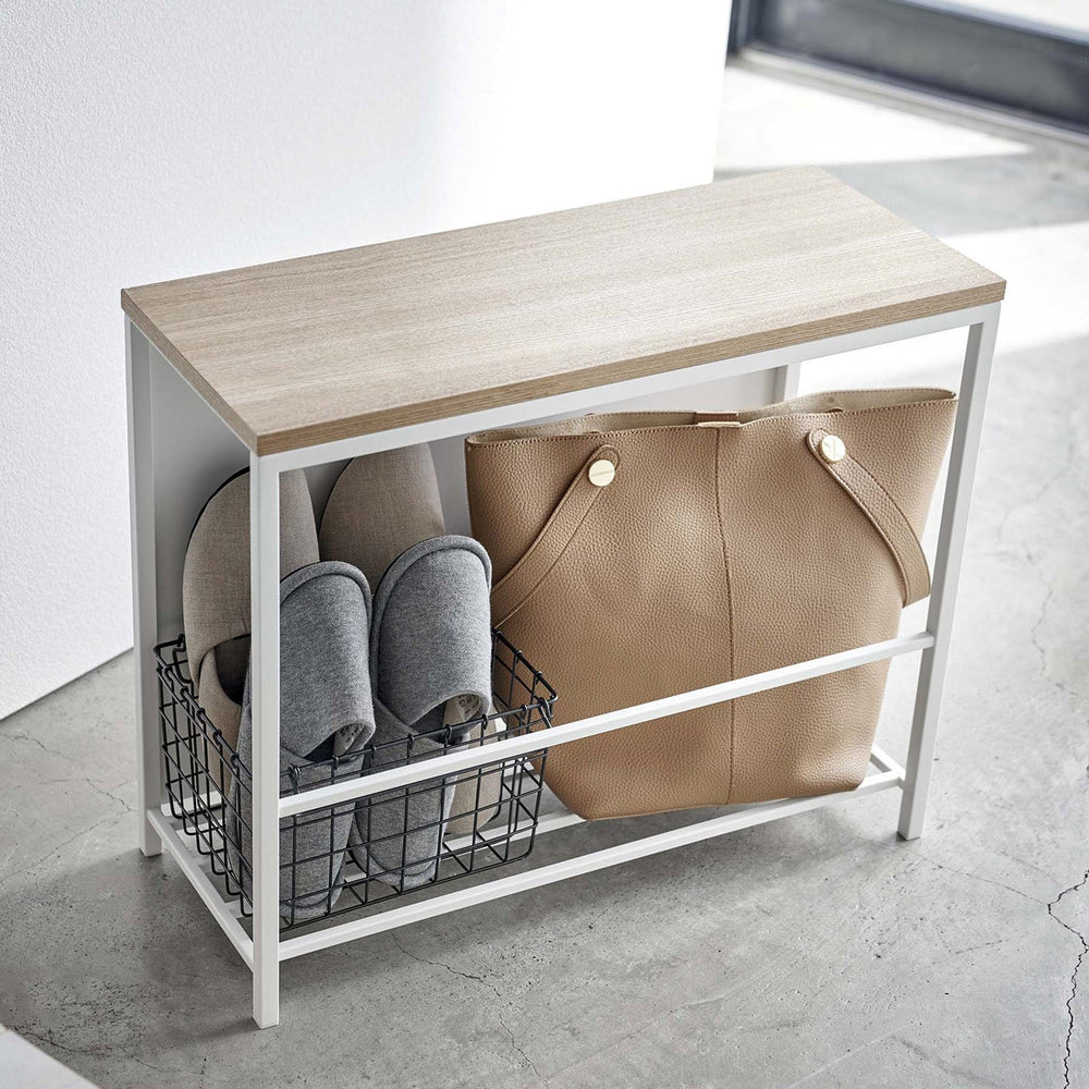 Entryway Storage Organizer + Bench, 18" H  - Steel + Wood
