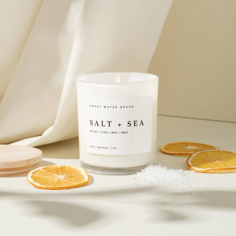 Sweet Water Decor Salt and Sea Soy Candle - White Jar - 11 oz - lily & onyx