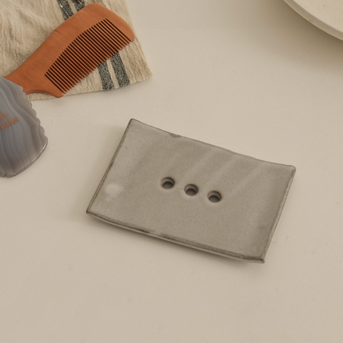 CEDAR AND MYRRH Sand Ceramic Soap Dish - lily & onyx