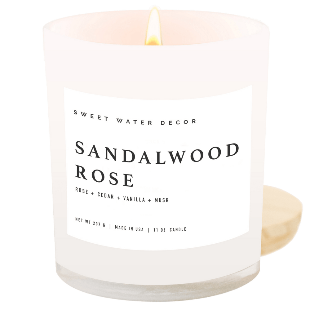 Sweet Water Decor Sandalwood Rose Soy Candle - White Jar - 11 oz - lily & onyx