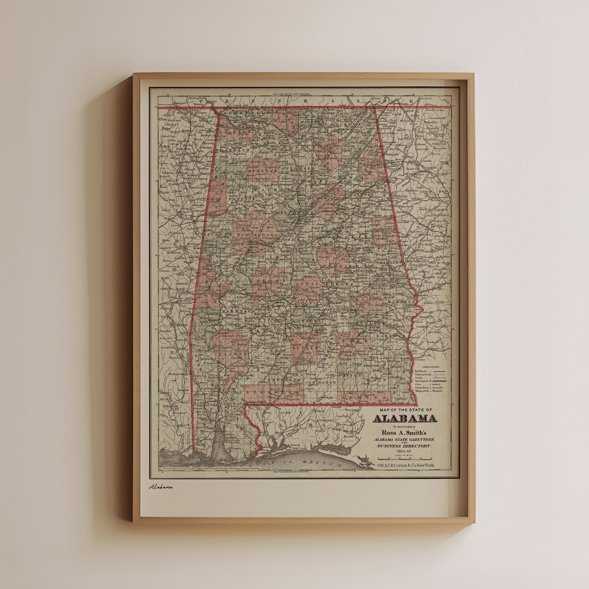 Sandgrain Studio Alabama Vintage Map Poster – Midcentury Modern Wall Art
