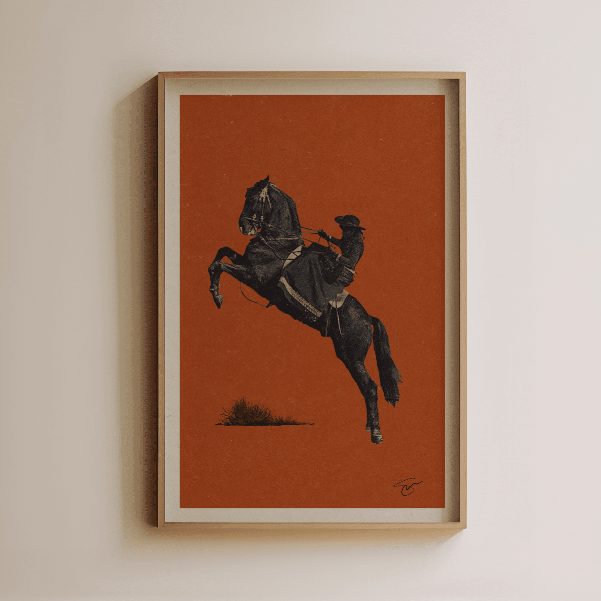 Annie Oakley Cowgirl Art Print - Western Wall Decor - 32in x 48in Natural Wood Frame