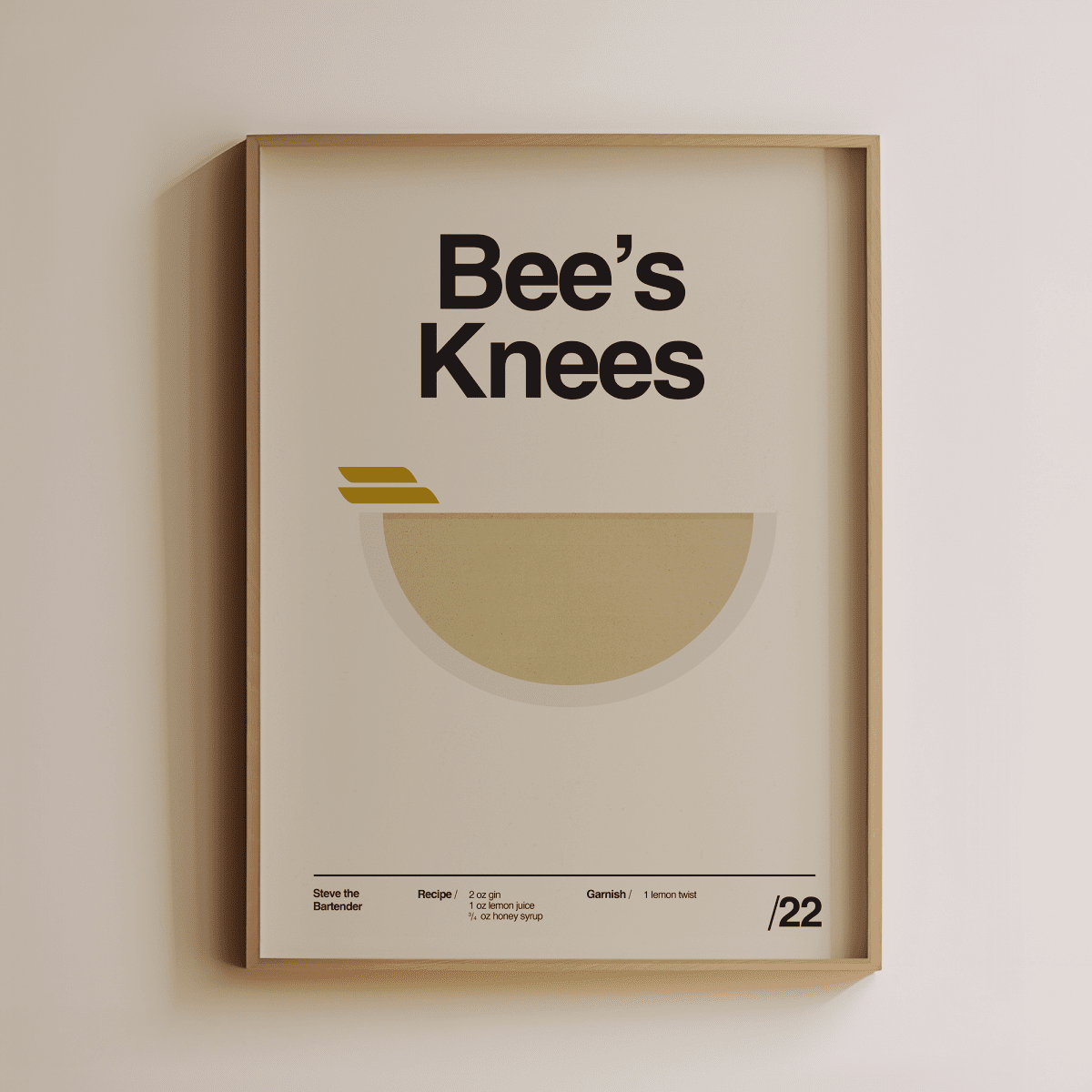 Sandgrain Studio Bee's Knees Cocktail Recipe Art Print - Steve the Bartender Edition
