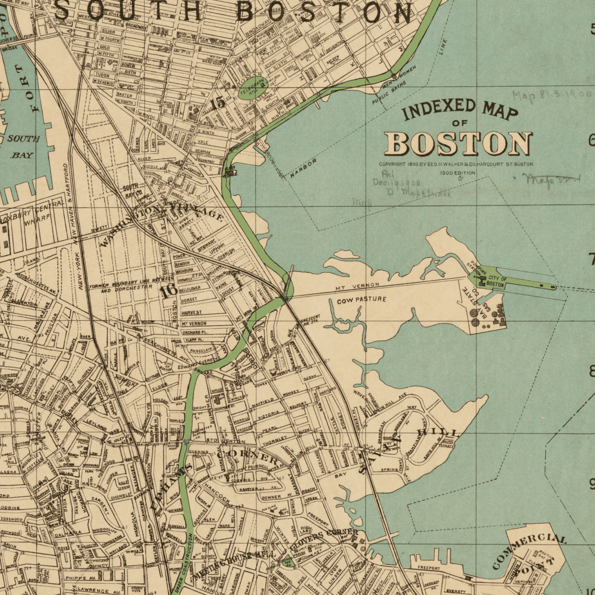 Sandgrain Studio Boston Vintage Map Print - Midcentury Modern Wall Art