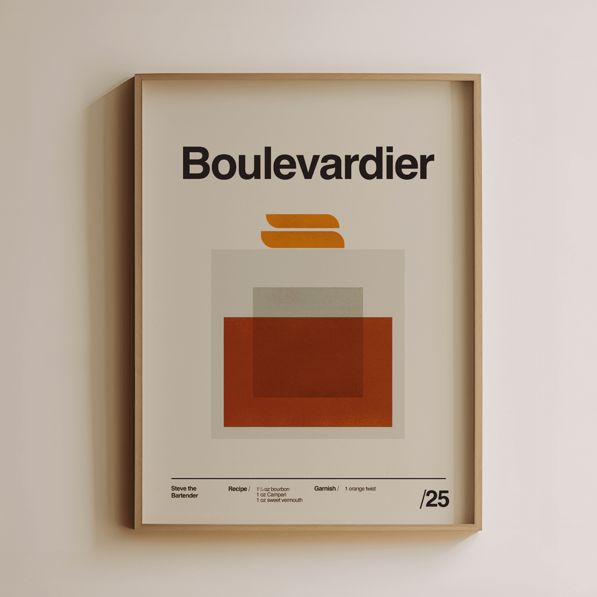 Sandgrain Studio Boulevardier Cocktail Recipe Art Print - Steve the Bartender Edition