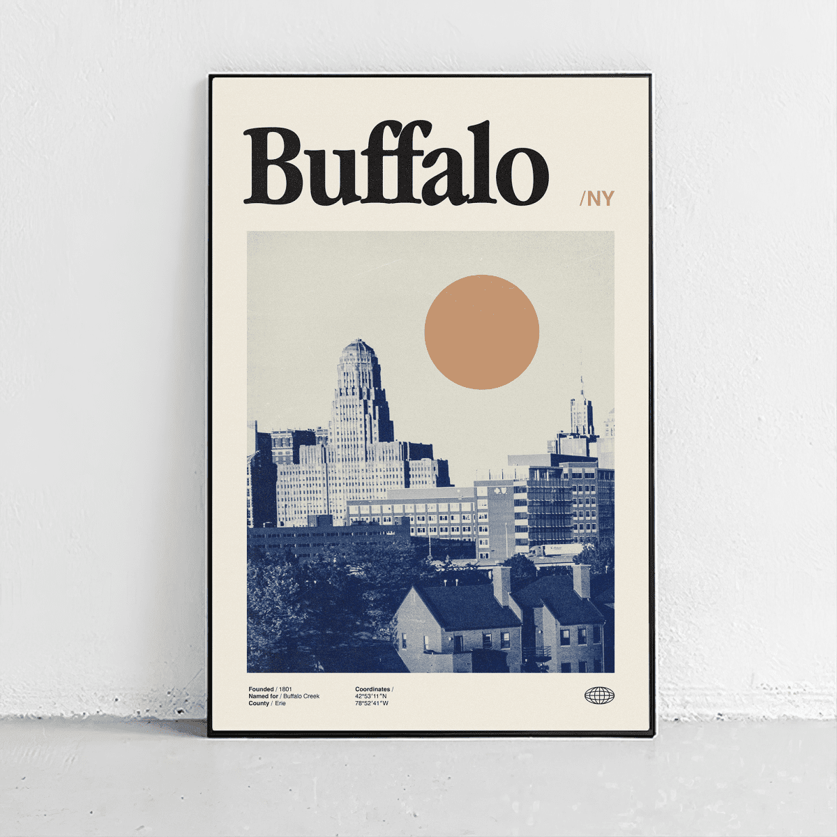 Sandgrain Studio Buffalo New York Travel Poster - Vintage Midcentury Modern Wall Art