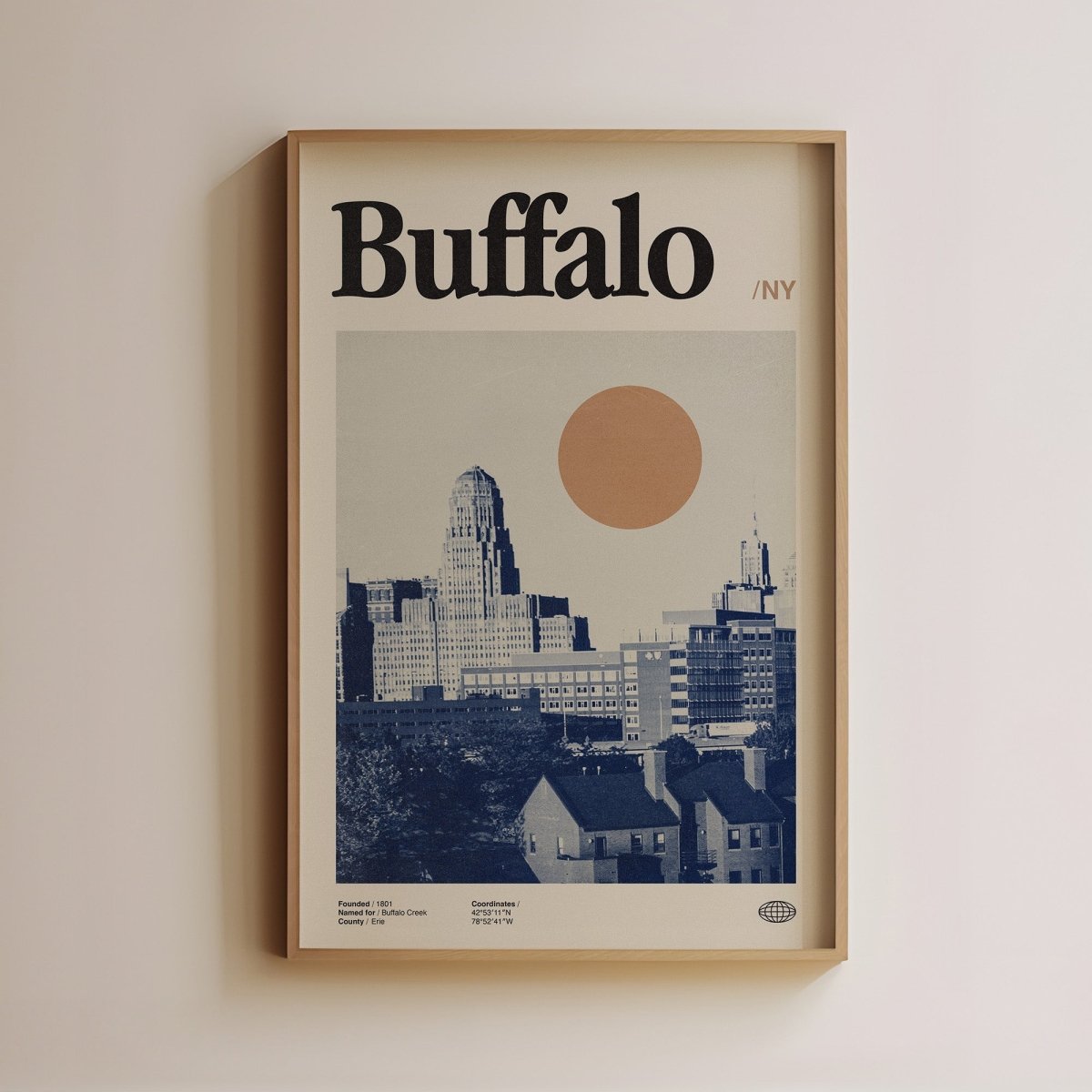 Sandgrain Studio Buffalo New York Travel Poster - Vintage Midcentury Modern Wall Art