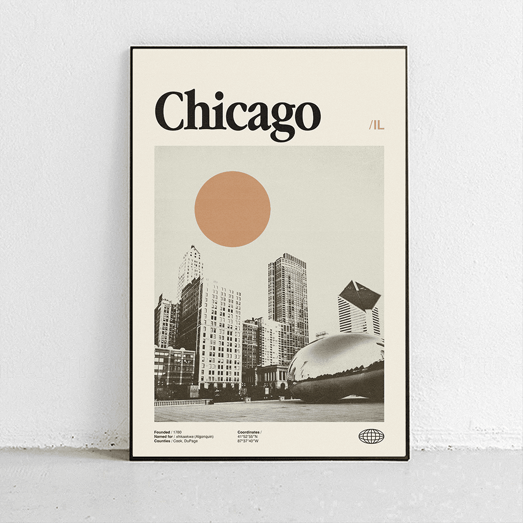 Sandgrain Studio Chicago Illinois Poster - Vintage Travel Wall Art Print