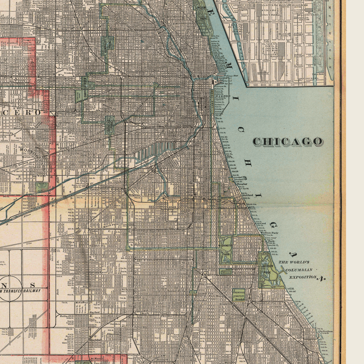 Sandgrain Studio Chicago Vintage Map Print - High Contrast Midcentury Modern Wall Art