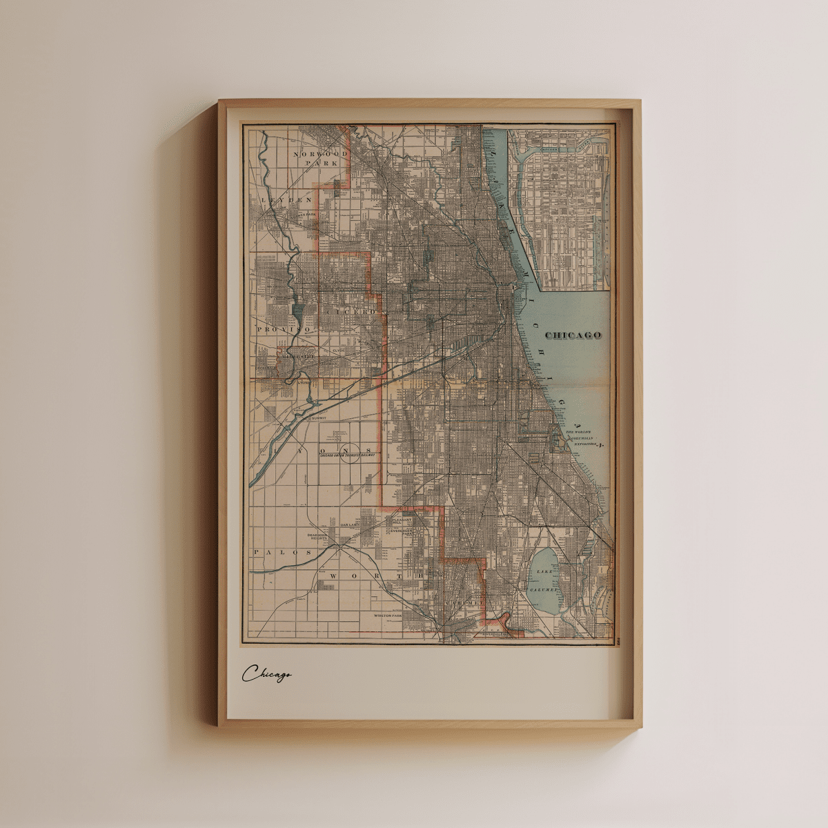 Sandgrain Studio Chicago Vintage Map Print - High Contrast Midcentury Modern Wall Art