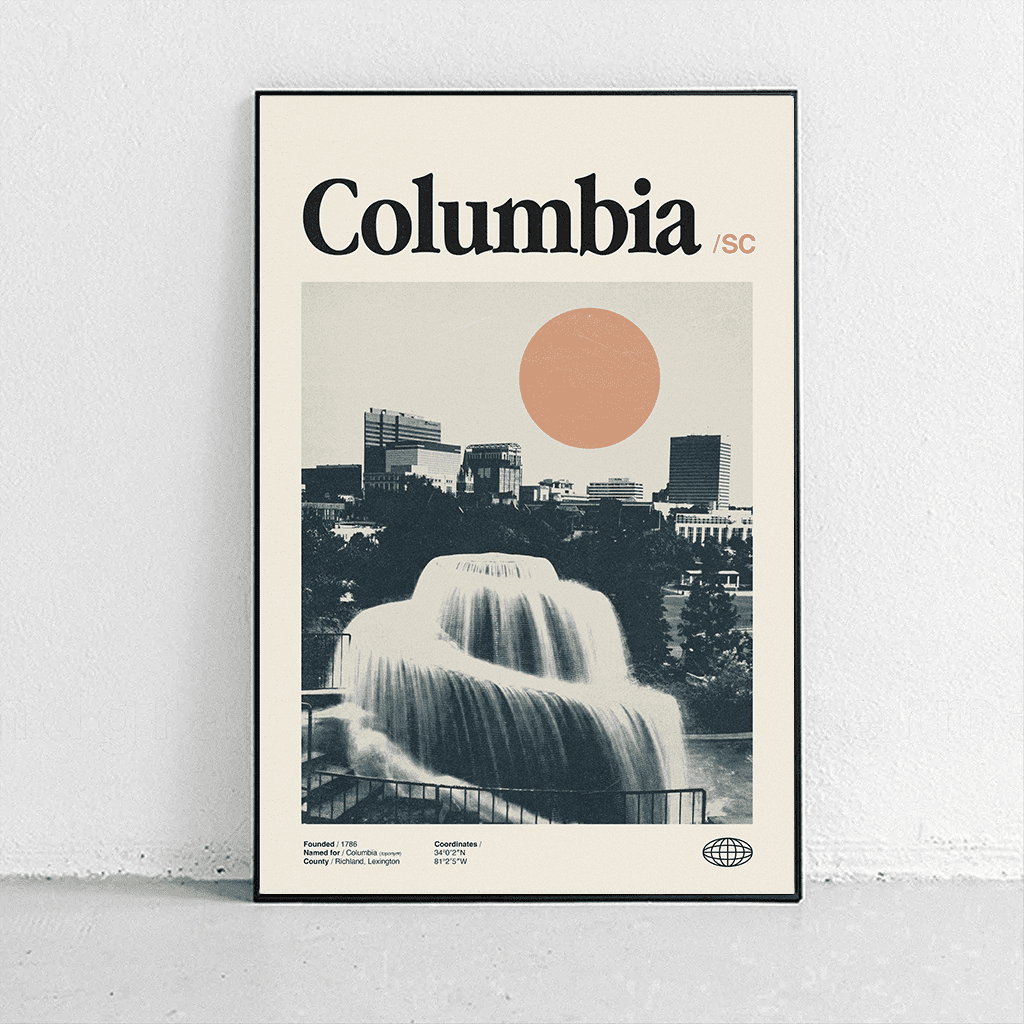 Sandgrain Studio Columbia South Carolina Poster - Vintage Travel Wall Art