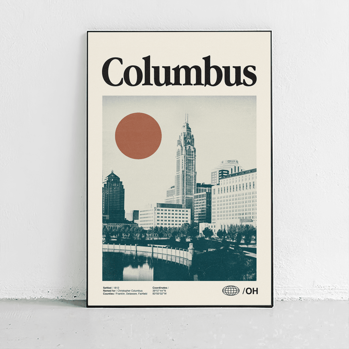 Sandgrain Studio Columbus Ohio Travel Poster - Vintage Midcentury Modern Wall Art