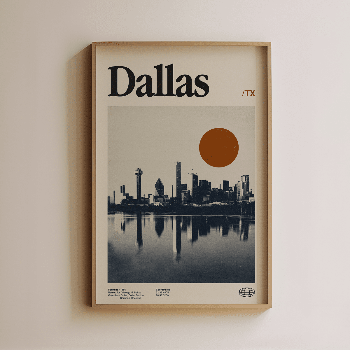 Sandgrain Studio Dallas Texas Travel Poster - Vintage Midcentury Modern Wall Art Print
