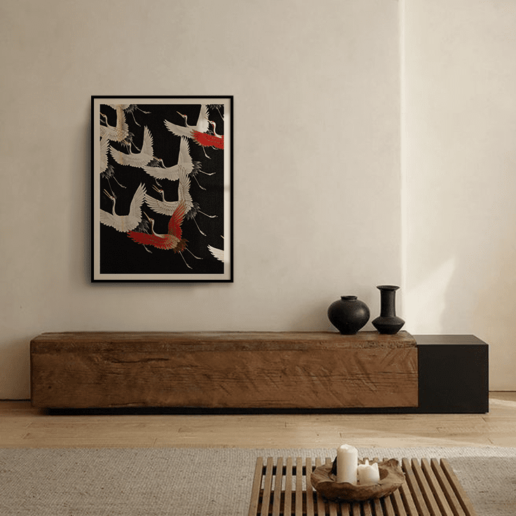 Sandgrain Studio Flying Cranes Art Print - Japandi Minimalist Wall Art Poster