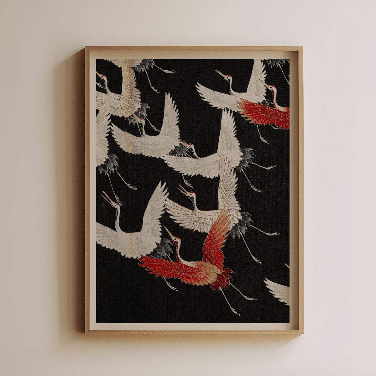 Sandgrain Studio Flying Cranes Art Print - Japandi Minimalist Wall Art Poster