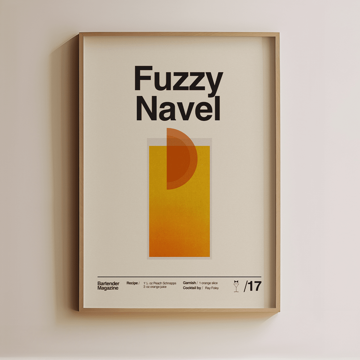 Sandgrain Studio Fuzzy Navel Cocktail Recipe Art Print - Bartender Magazine Edition