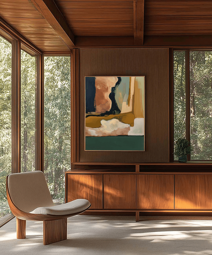 Sandgrain Studio Green Pastures Pink Clouds Art Print - Abstract Midcentury Modern Wall Art