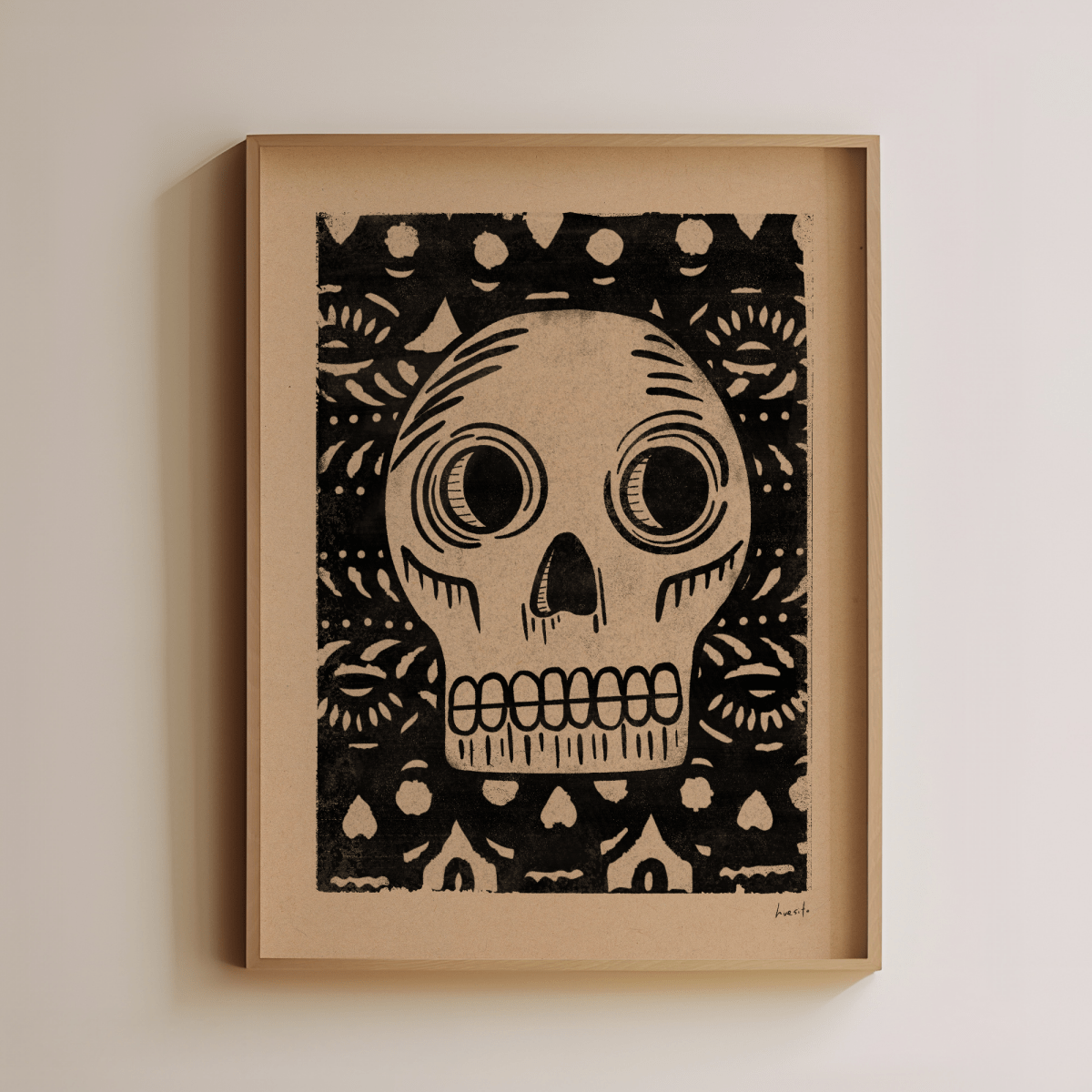 Sandgrain Studio Huesito Woodcut Dia de los Muertos Art Print - Maria Jose