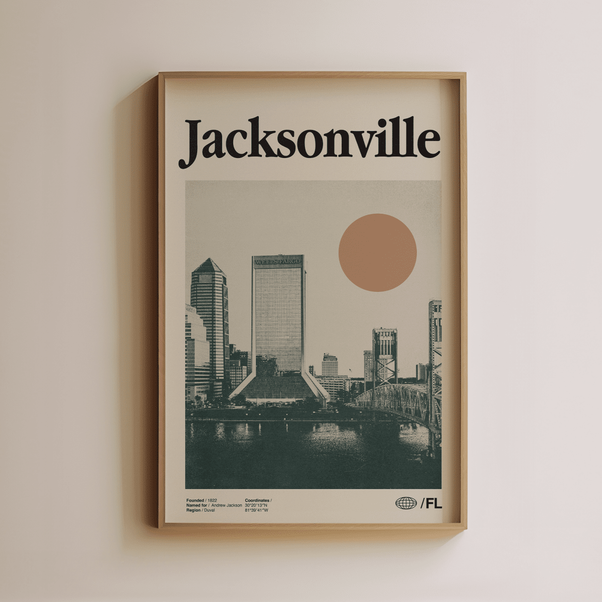 Sandgrain Studio Jacksonville Florida Vintage Travel Poster – Midcentury Modern Wall Art