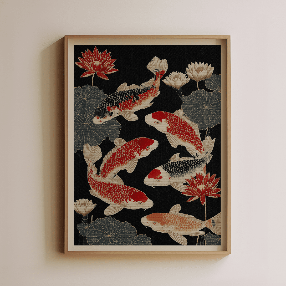 Sandgrain Studio Koi Fish and Water Lily Art Print – Japandi Japanese Wall Decor