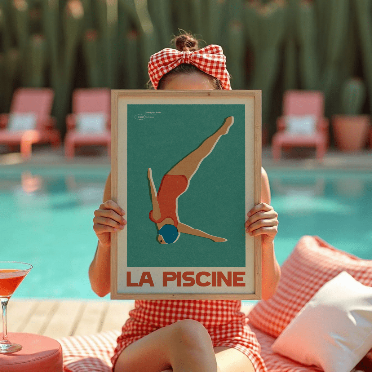 Sandgrain Studio La Piscine Pool Art Print - Vintage Summer Matchbox Wall Decor