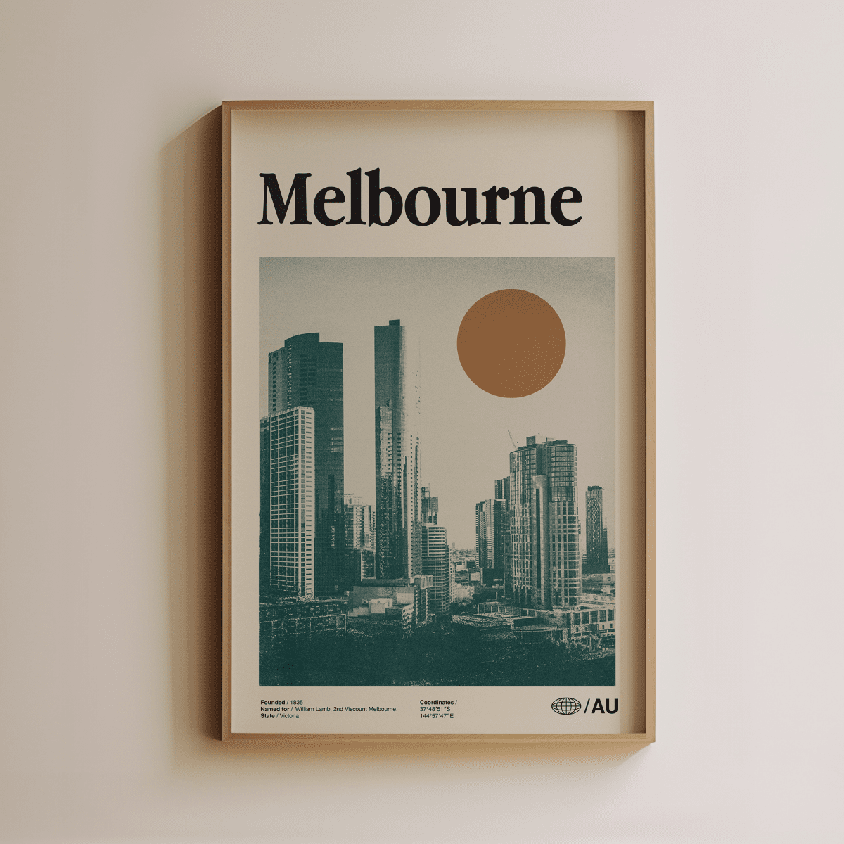 Sandgrain Studio Melbourne Australia Vintage Travel Poster – Midcentury Modern Wall Art