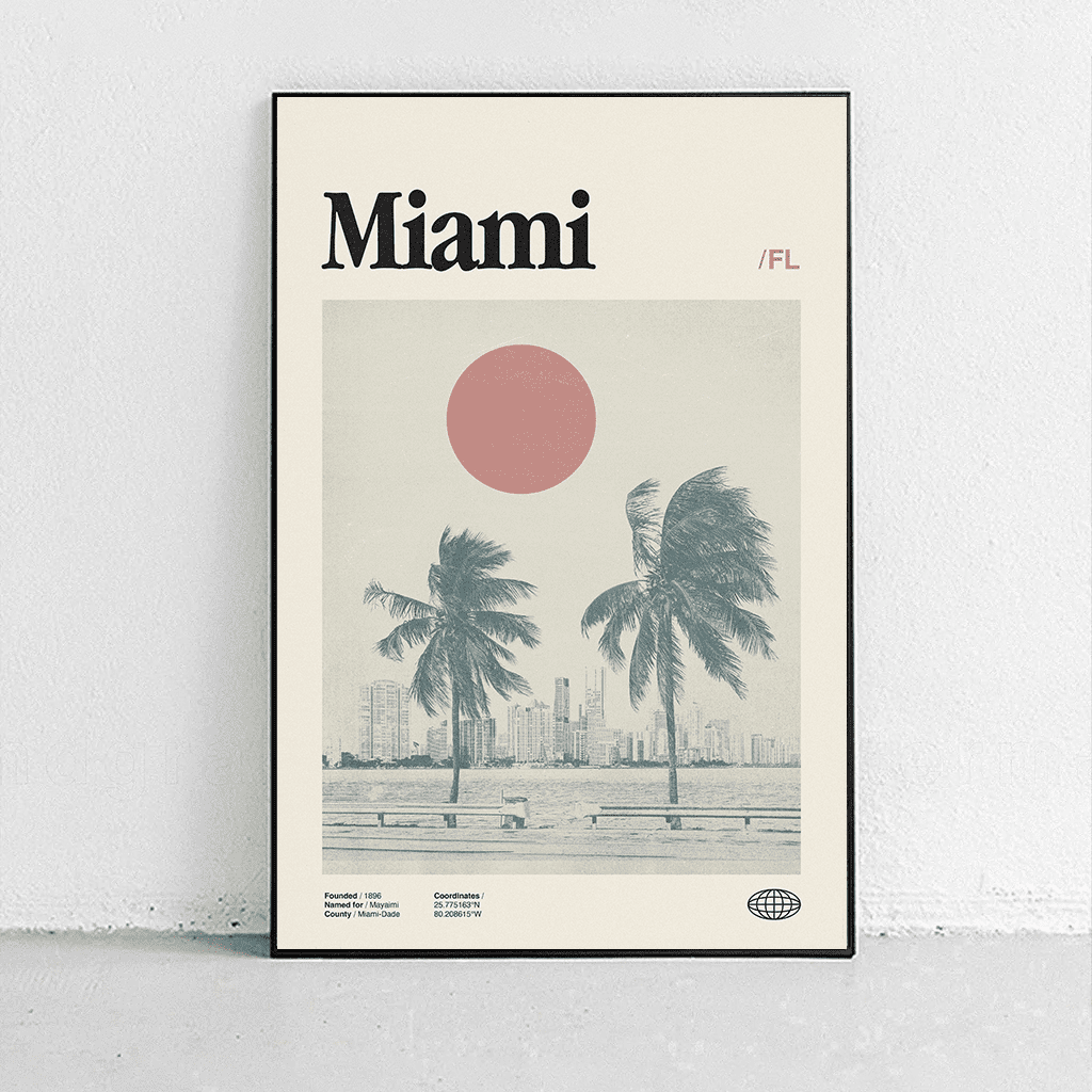 Sandgrain Studio Miami Florida Poster - Vintage Travel Wall Art Print