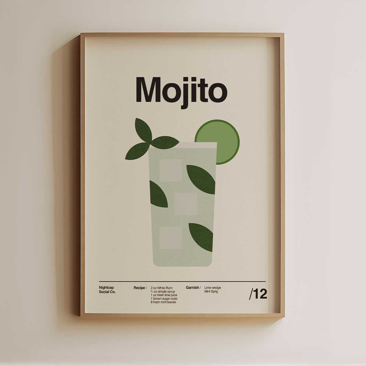 Sandgrain Studio Mojito Cocktail Recipe Art Print - Vintage Cuban Bar Decor