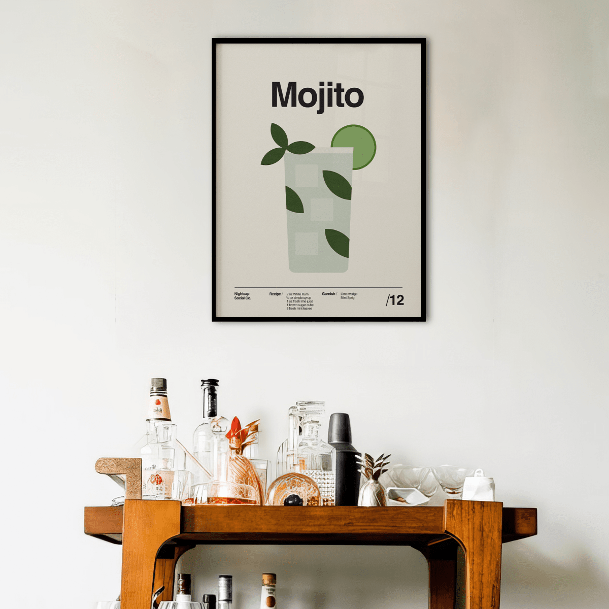 Sandgrain Studio Mojito Cocktail Recipe Art Print - Vintage Cuban Bar Decor