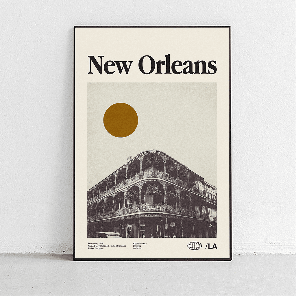 Sandgrain Studio New Orleans Louisiana Travel Poster - Vintage Midcentury Modern Wall Art Print